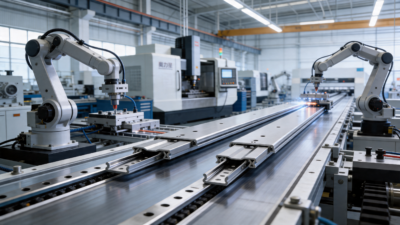 AOLISHENG 76mm wide heavy-duty linear guide in operation on an industrial automation line