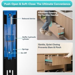 AOLISHENG 100 lb Push to open & soft close drawer slides - 3-fold full extension, side mount, 1 pair (P4510) - image 2