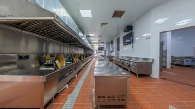 Commercial stainless steel prep workstation with full-extension drawers