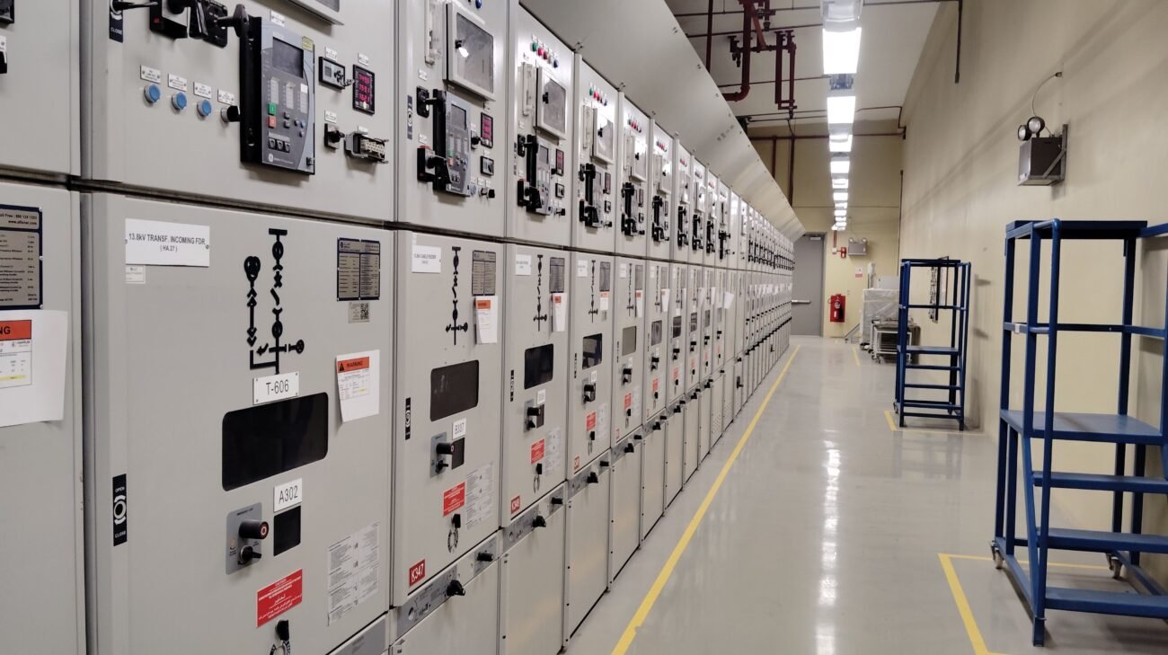 Industrial control cabinet with heavy full-extension drawer open on slides
