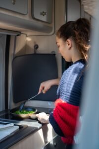RV kitchen drawers secured by heavy-duty locking drawer slides